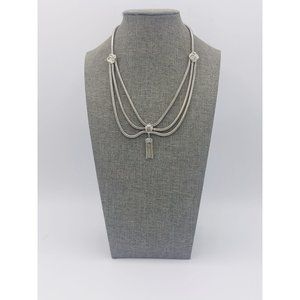 Silver Toned Necklace Chain Festoon Bib Fringe Draping Snake Fold Over Closure
